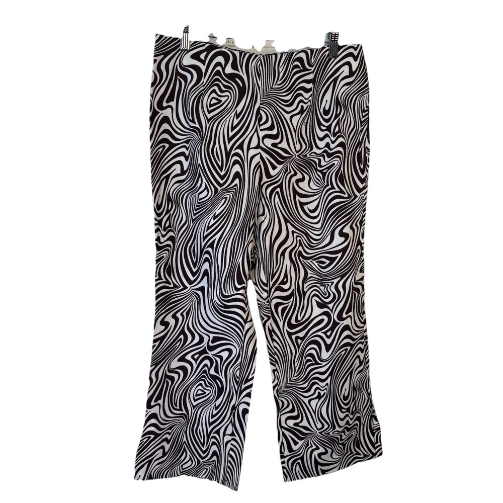 f.b. Malik Pants Woman Size 12 Vintage Aesthetic Brown & White Swirl Pattern Y2K